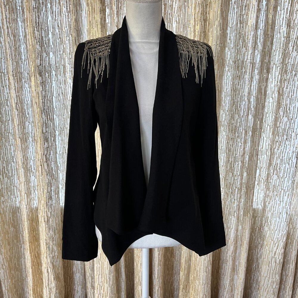 NWT Haute Hippe Cropped Blazer with Chain Embellishments
